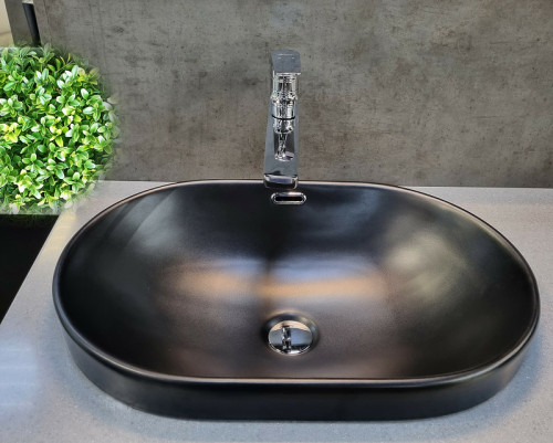 Раковина CeramaLux 60 5006CMB Черная матовая фаянс накладная