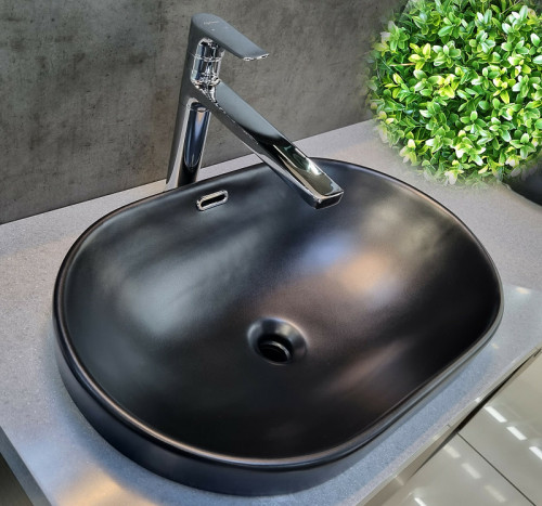 Раковина CeramaLux 60 5006CMB Черная матовая фаянс накладная