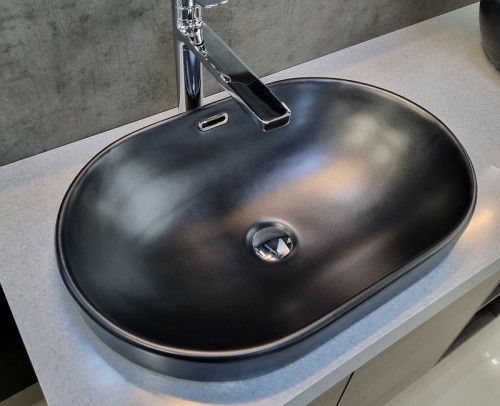 Раковина CeramaLux 60 5006CMB Черная матовая фаянс накладная