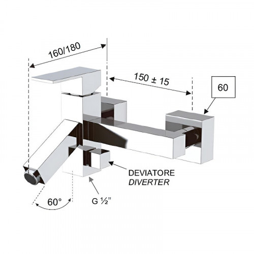 Смеситель для ванны Remer Q-Color QR0583A Хром латунь на стену