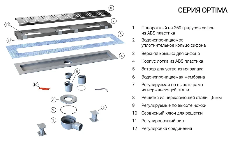 Душевой лоток Vincea Optima 80 SAY.601.80.P.DUZ с решеткой Хром