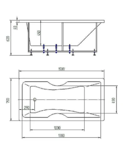 Акриловая ванна Aquatek Феникс 150x75 FEN150-0000029 без гидромассажа с фронтальной панелью с каркасом (разборный) со слив-переливом (слева)