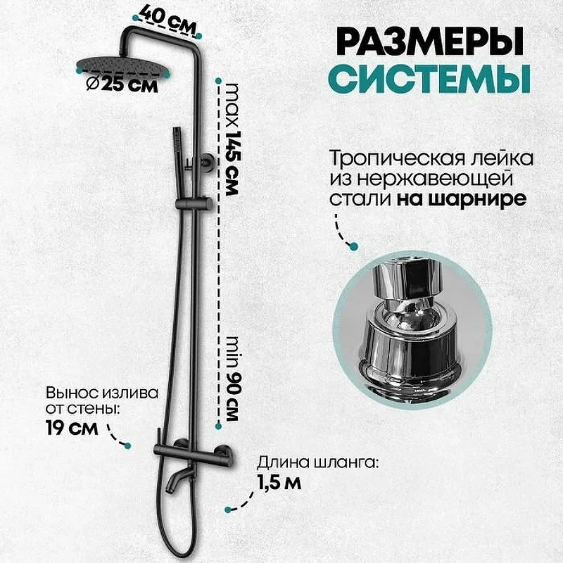 Душевая система Grocenberg GB7099BL Черная матовая