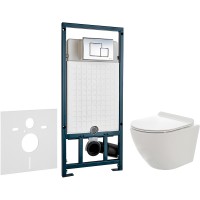 Комплект унитаза AQUAme AQM2002 с сиденьем Микролифт и инсталляцией WeltWasser WW Marberg 507 10000005949+10000005953 с клавишей смыва Хром глянцевый фаянс подвесной