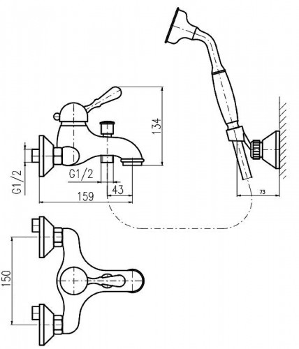 Смеситель для ванны Rav Slezak Labe L054.5/2SM Бронза латунь на стену