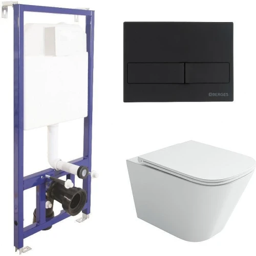 Унитаз с инсталляцией Ceramicanova Union CN4009T + Berges Novum L5 040215 с сиденьем Микролифт и Черной матовой клавишей смыва
