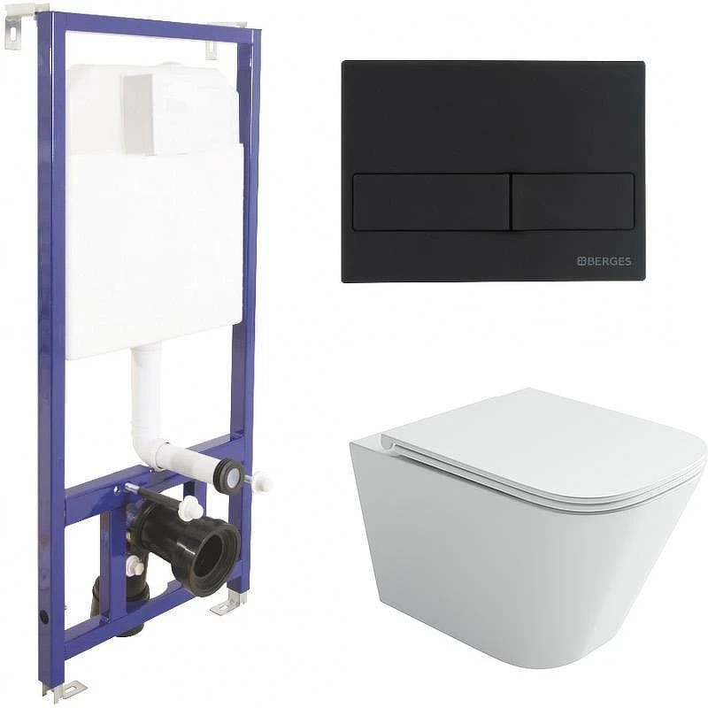Унитаз с инсталляцией Ceramicanova Union CN4009T + Berges Novum L5 040215 с сиденьем Микролифт и Черной матовой клавишей смыва