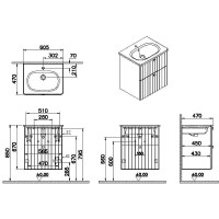 Тумба с раковиной Vitra Root Groove 60 69417 подвесная Серая матовая МДФ / ЛДСП