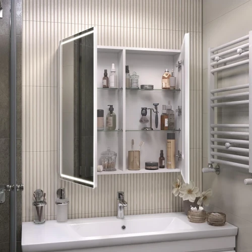 Зеркальный шкаф Vigo Geometry Comfort 80 221 с подсветкой цвет Белый