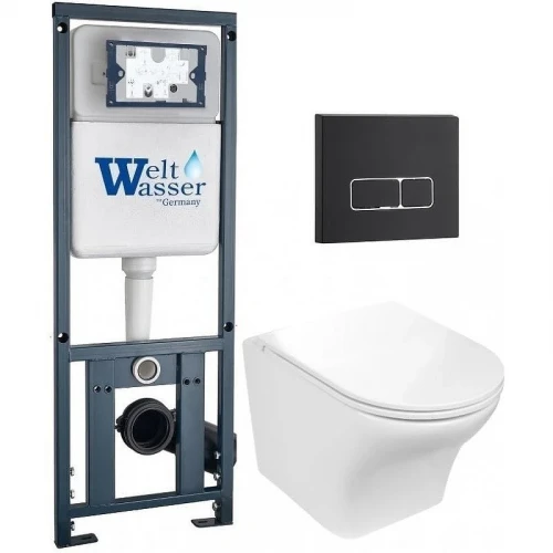 Комплект унитаза с инсталляцией WeltWasser MARBERG 410 + ODENBACH 004 GL-WT + MAR 410 SE MT-BL 10000010969 цвет Белый глянцевый с сиденьем Микролифт и клавишей смыва цвет Черный матовый