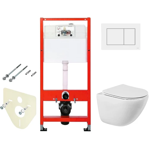 Комплект унитаза BelBagno Amanda BB051CHR+BB051SC с инсталляцией Tece Base 9400413 с сиденьем Микролифт и Белой клавишей смыва фаянс подвесной