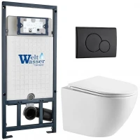Комплект унитаза с инсталляцией WeltWasser MARBERG 507 + MERZBACH 043 MT-WT + MAR 507 RD MT-BL 10000011439 цвет Черный матовый с сиденьем Микролифт и клавишей смыва цвет Черный матовый