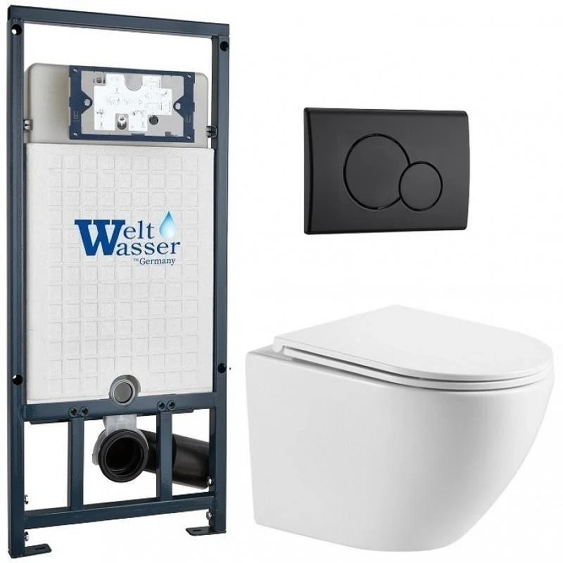 Комплект унитаза с инсталляцией WeltWasser MARBERG 507 + MERZBACH 043 MT-WT + MAR 507 RD MT-BL 10000011439 цвет Черный матовый с сиденьем Микролифт и клавишей смыва цвет Черный матовый