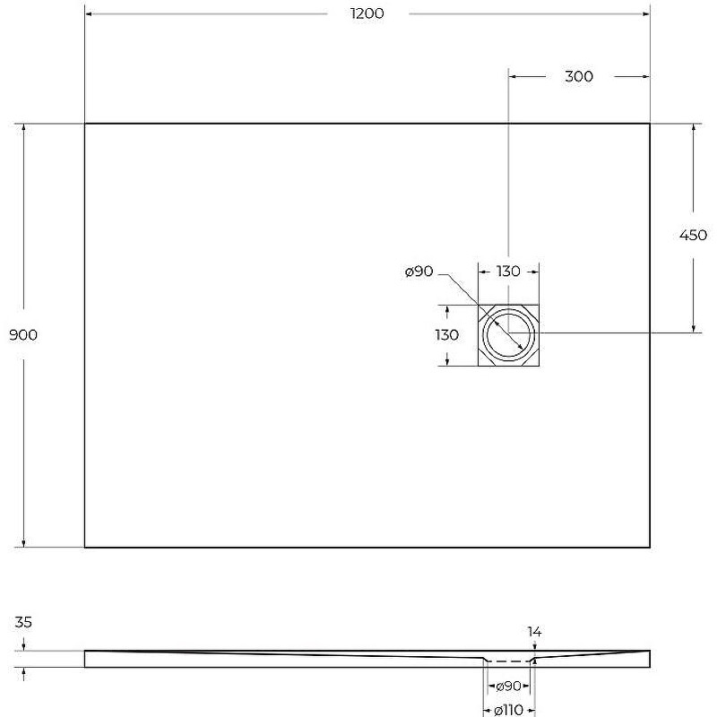 Душевой поддон из искусственного камня BelBagno Uno 120x90 TRAY-MR-UNO-AH-120/90-35-W-NO Белый