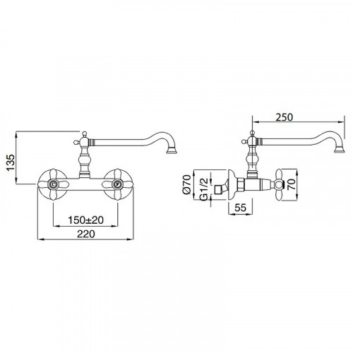Смеситель для кухни Migliore Princeton 18280 Золото латунь на стену