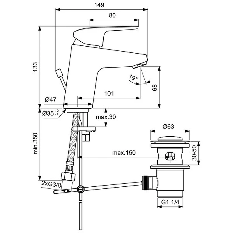 Смеситель для раковины Ideal Standard Ceraflex B1707AA Хром латунь