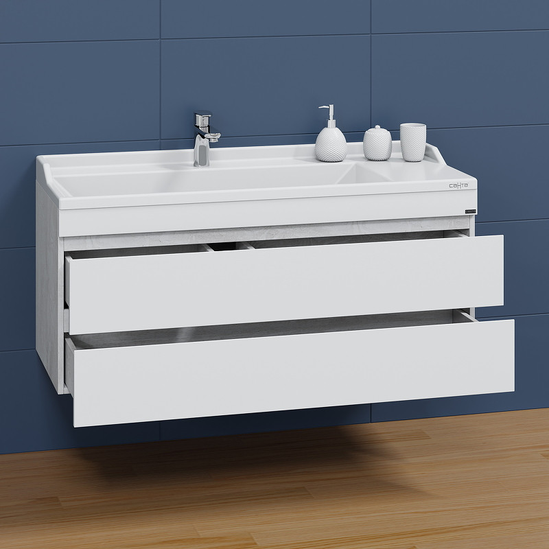 Тумба под раковину СанТа Марс 120 700255 подвесная Белая МДФ / ЛДСП