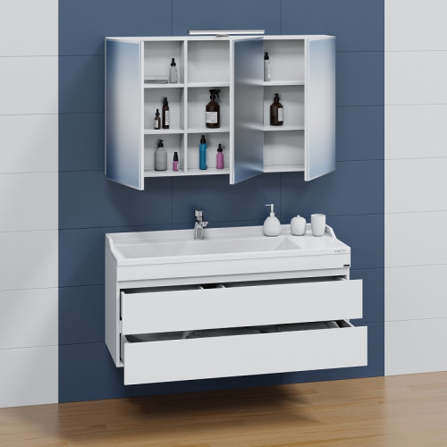 Тумба под раковину СанТа Марс 120 700255 подвесная Белая МДФ / ЛДСП