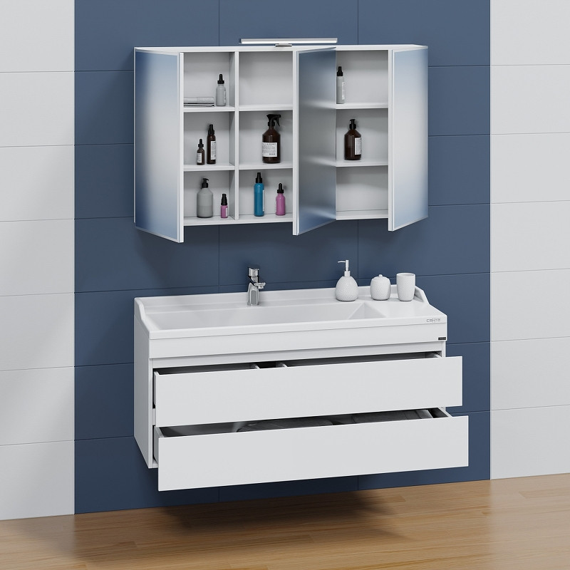 Тумба под раковину СанТа Марс 120 700255 подвесная Белая МДФ / ЛДСП