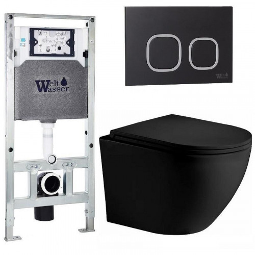 Комплект унитаза с инсталляцией WeltWasser AMBERG 506 ST + MERZBACH 043 XL MT-BL + AMBERG RD-BL 10000014122 цвет Черный матовый с сиденьем Микролифт и клавишей смыва цвет Черный