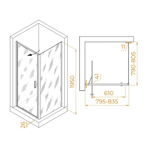 Душевой уголок RGW Stilvoll 80x80 703213588-11 профиль цвет Хром стекло прозрачное
