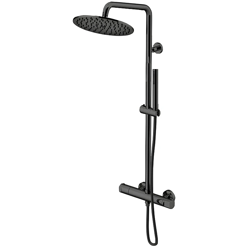 Душевая система Gattoni Circle Two KIT/TS60NO с термостатом Черная матовая латунь на стену