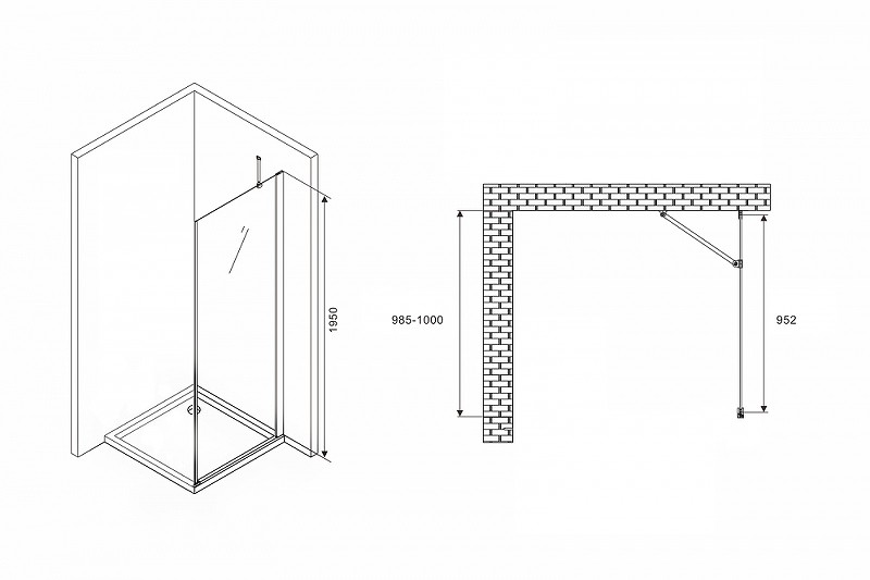 Душевая стенка Abber Zart 100x195 S101 профиль Хром стекло прозрачное