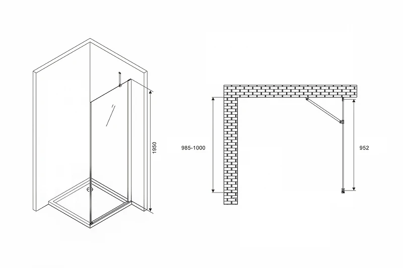 Душевая стенка Abber Zart 100x195 S101 профиль Хром стекло прозрачное