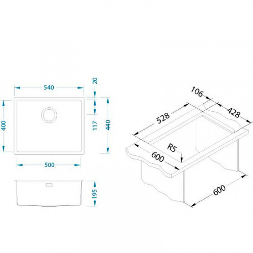 Кухонная мойка Alveus Kombino 50 Monarch Anthracite SAT-90 540x440x195 F/S 1121284 Антрацит нержавеющая сталь встраиваемый