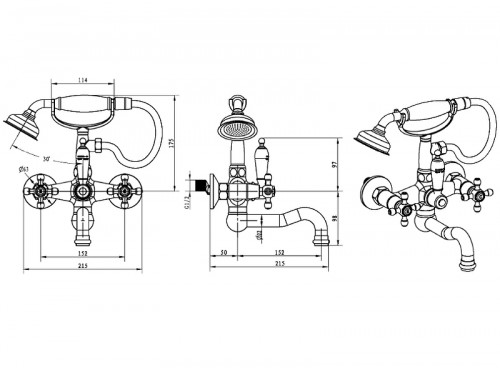 Смеситель для ванны Boheme Royal Cristal 273-Royal Хром латунь на стену
