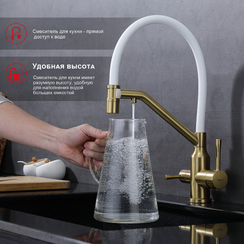 Смеситель для кухни Raglo R81.62.03 Золото матовое Белый латунь