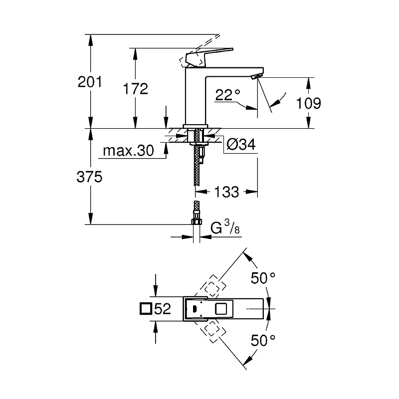 Смеситель для раковины Grohe Eurocube 23446000 Хром латунь