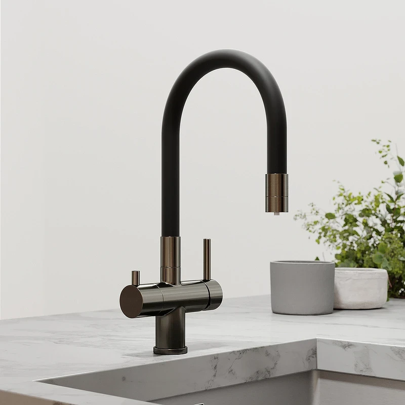 Смеситель для кухни Sancos Lucia SC4004GG Вороненая сталь Черный латунь