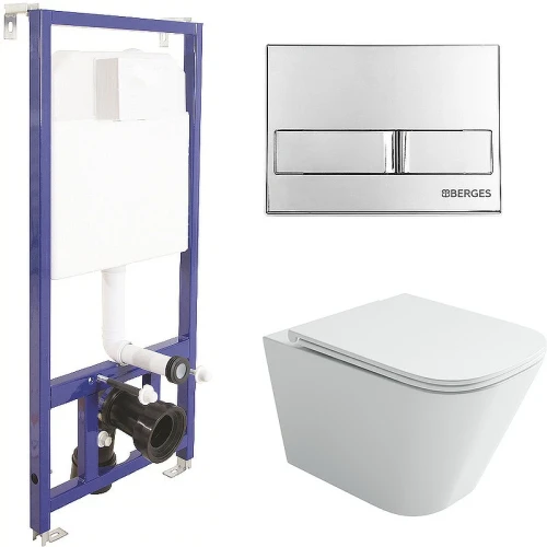 Комплект унитаза Ceramicanova Union CN4009T с инсталляцией Berges Novum L3 040213 с сиденьем Микролифт и клавишей смыва Хром фарфор подвесной