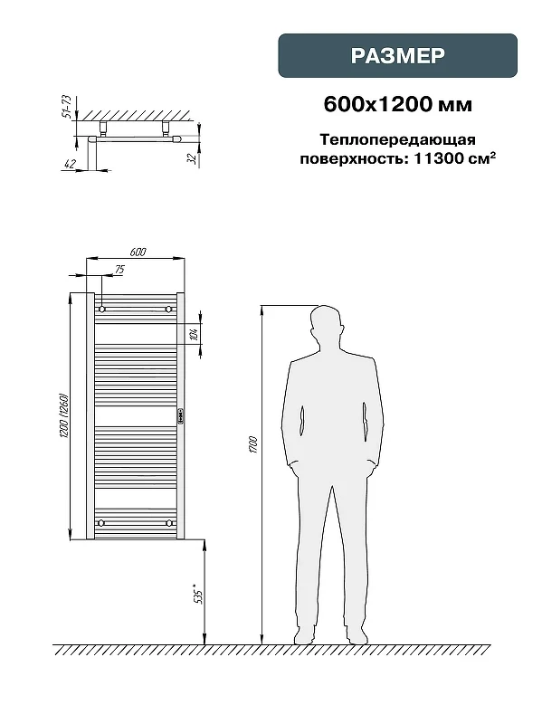 Электрический полотенцесушитель Rifar D-line 1200х600 DL-120-60-BM цвет Черный янтарь матовый