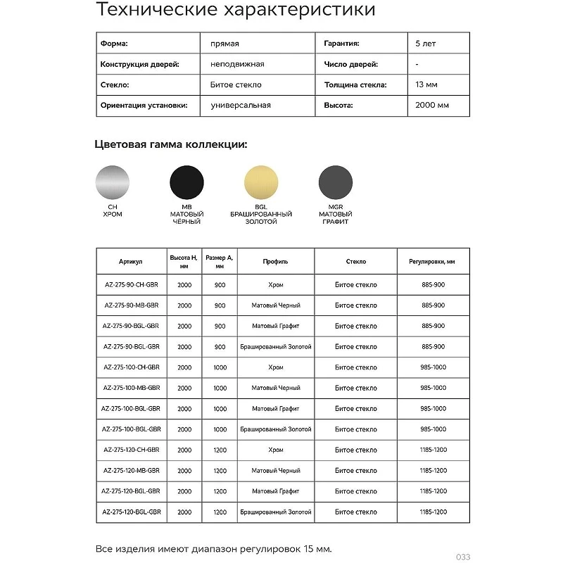 Душевая перегородка Azario Walk-In 90 AZ-275-90-MВ-CBR профиль Черный матовый стекло с узором Битое стекло