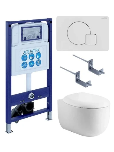 Комплект унитаза с инсталляцией Aquatek Set Aquatek Альтаир cm-066 4в1 цвет Белый с сиденьем Микролифт и клавишей смыва цвет Белый