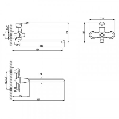 Смеситель для ванны AWP Piros S0351C универсальный цвет Хром