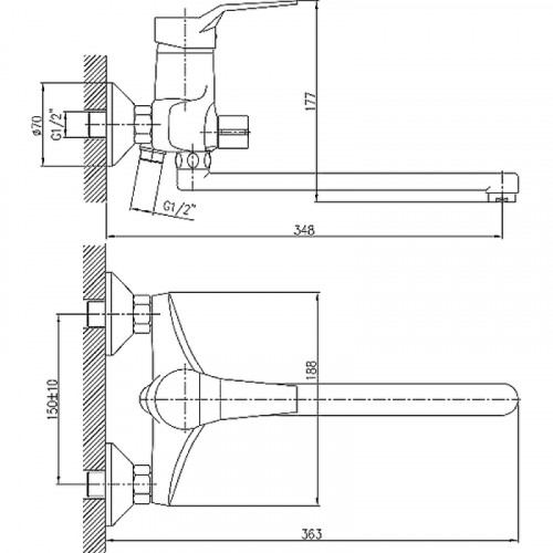 Смеситель для ванны Haiba HB2263 универсальный Хром на стену