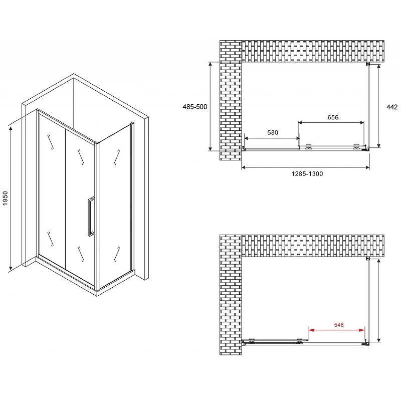 Душевой уголок Abber Schwarzer Diamant 130x50 AG30130BH-S50B профиль Черный стекло прозрачное