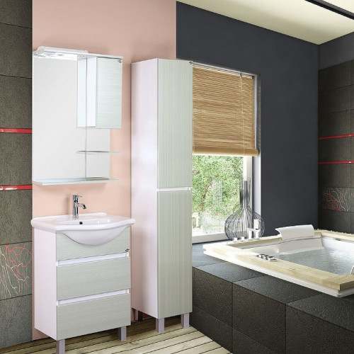 Зеркало со шкафом Onika Элита 60.01 R 206022 с подсветкой Олива Белая МДФ / ЛДСП, стекло