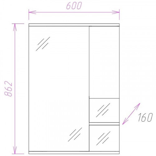 Зеркало со шкафом Onika Элита 60.01 R 206022 с подсветкой Олива Белая МДФ / ЛДСП, стекло