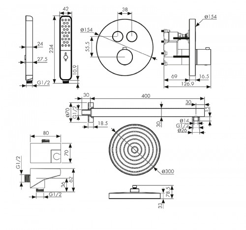 Душевая система Kaiser Sano 08277-3 с термостатом цвет Шлифованное золото