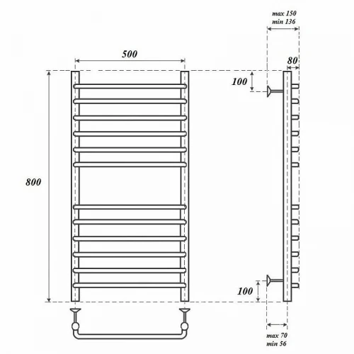 Водяной полотенцесушитель Point Нептун Премиум PN09158S П12 500x800 Хром