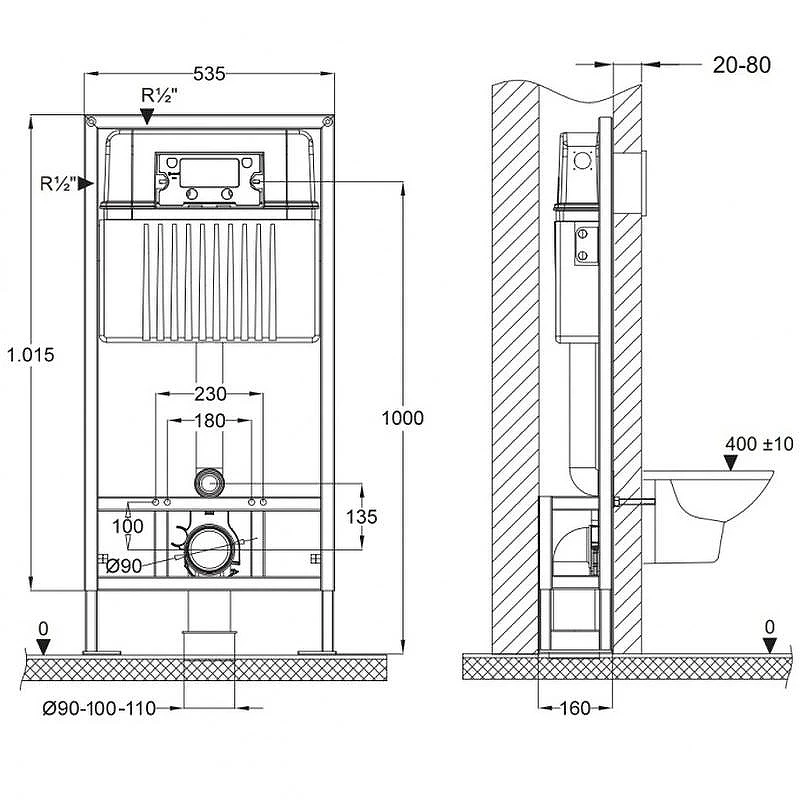 Инсталляция Bettoserb Sava Free Standing SFS40006469 для унитаза с клавишей смыва Хром глянец