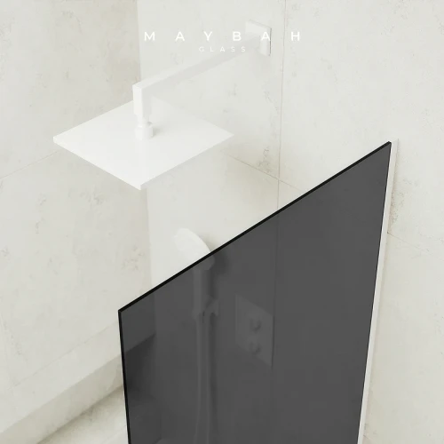 Шторка на ванну Maybah Glass MGV-78-1у 400x1400 в узком профиле Белый стекло графитовое