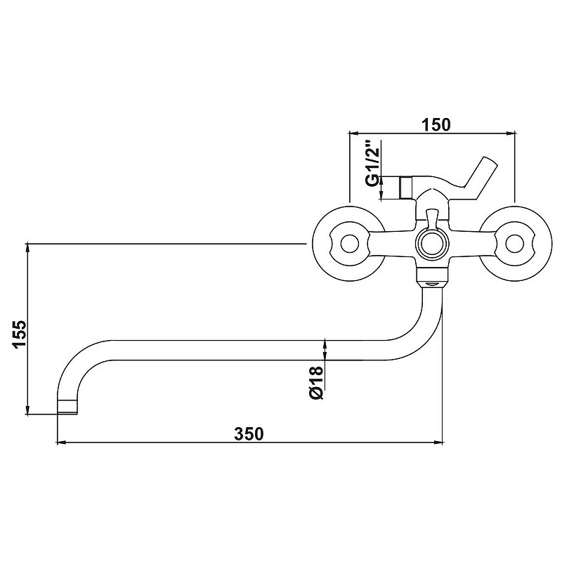 Смеситель для ванны Kaiser Luna 11080Shar универсальный Хром латунь на стену