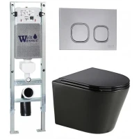 Комплект унитаза с инсталляцией WeltWasser AMBERG 350 ST + SALZBACH 043 GL-BL + AMBERG RD-CR 10000013458 цвет Черный глянцевый с сиденьем Микролифт и клавишей смыва цвет Хром