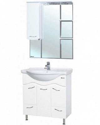 Зеркало со шкафом Bellezza Мари 85 L 4612914002016 с подсветкой Белое МДФ / ЛДСП, стекло