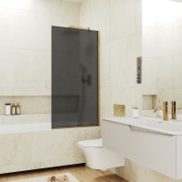 Шторка на ванну Maybah Glass MGV-89-3у 900x1400 в узком профиле Золото стекло графитовое матовое